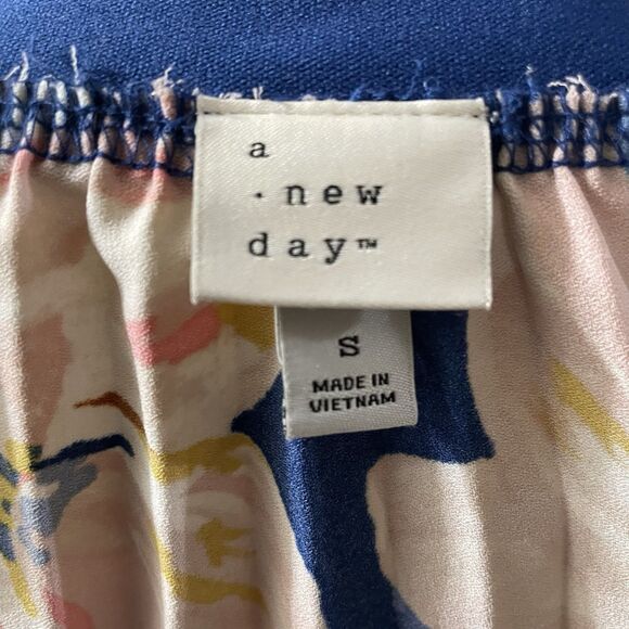 A New Day Blue Maxi Skirt Pink Flowers‎ Floral Print Pleated Women's Small - Picture 6 of 9